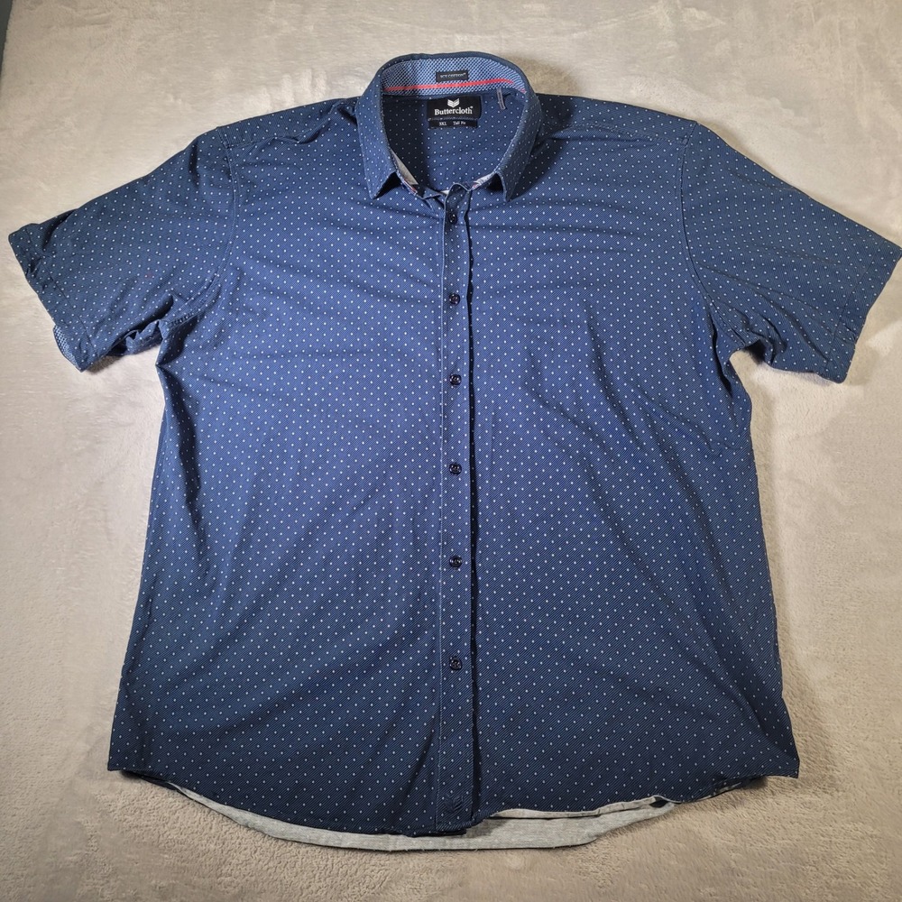 Buttercloth Shirt Mens 3XL Tall Blue Icy Cotton Fit Blue Diamond Knit Soft S/S